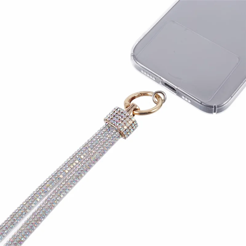 A11 Style 80cm Phone Lanyard Rhinestone Decor Bling Neck Lanyard with Patch - White