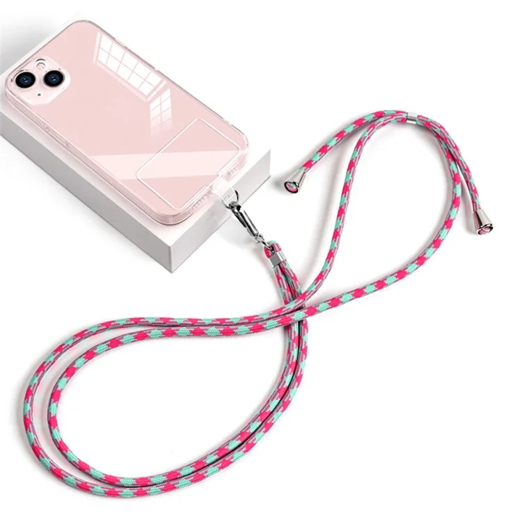 Alça de Pescoço de Nylon de 6 mm com Alça Cruzada para Celular - Azul Rose Houndstooth