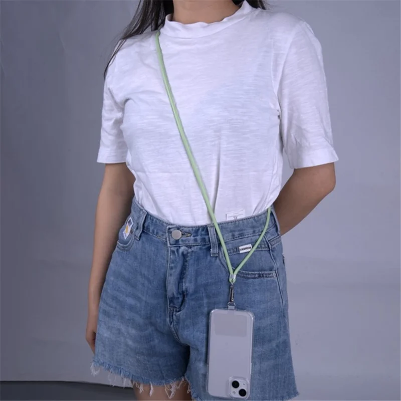 Neck Cell Phone Lanyard 6mm Nylon Adjustable Phone Strap Crossbody with Pad - White Green Rainbow