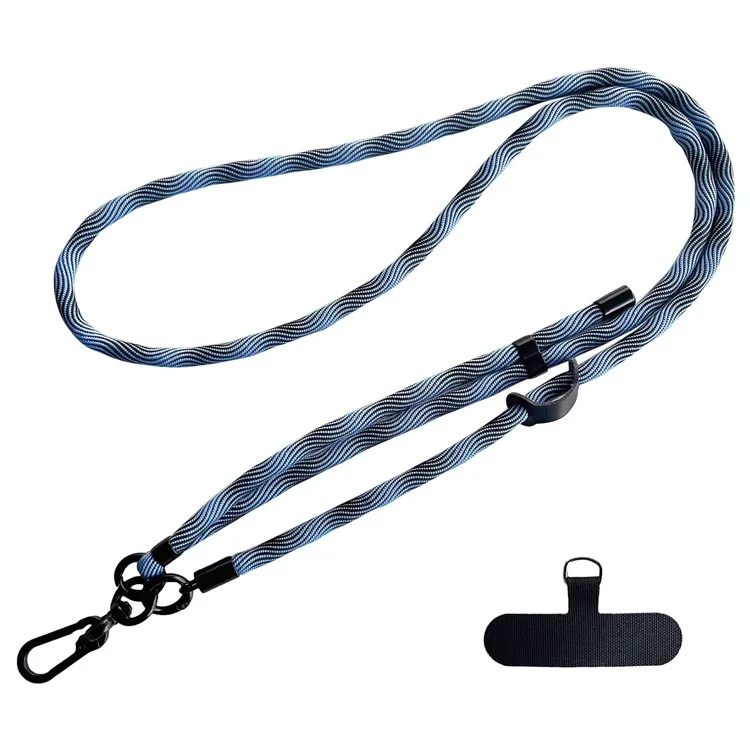Crossbody Phone Lanyard Strap with Patch 7mm Thickness Adjustable Nylon Neck Strap - Blau+Schwarz