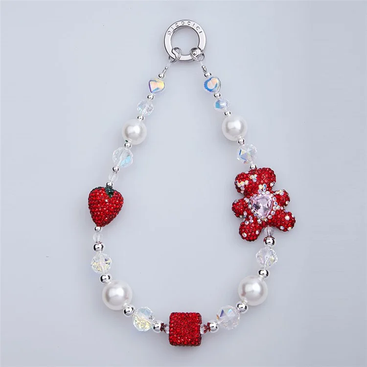 PICOCICI Phone Bracelet Strap Rhinestone Bear Strawberry Pearls Hand Wrist Lanyard - 1