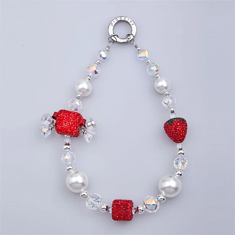 PICOCICI Handy-Charms Armband Kette Erdbeere Glocke Perlen Dekor Handschlaufe Handykordel - 1