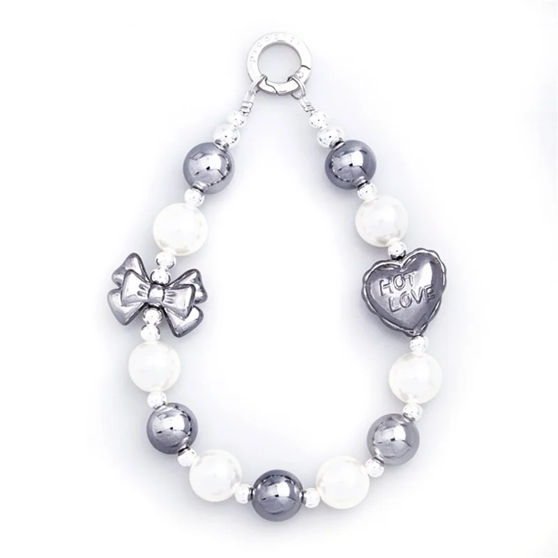 PICOCICI Love Heart Bowknot Dekor Telefon Anti-Drop-Lanyard Perlenarmband Handkette - Stil A