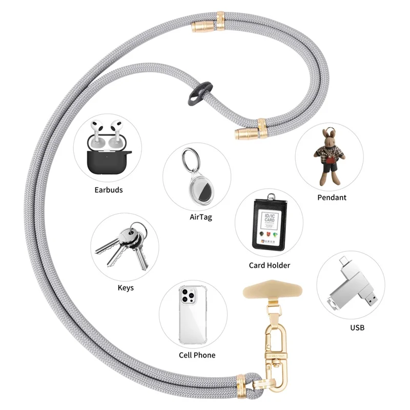 حبل هاتف تصميم LEEU 160 سم قابل للتعديل حزام هاتف عبر الجسم مع وسادة - رمادي