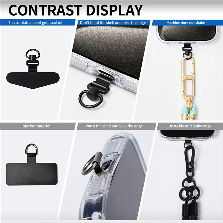 Linguetta da telefono in metallo Tether Universal Phone Lanyard Strap Patch con rotazione a 360 gradi - Nero