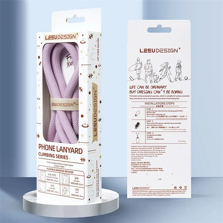 LEEU DESIGN Climbing Series 85cm Phone Lanyard Cell Phone Crossbody Neck Rope - Roxo Claro