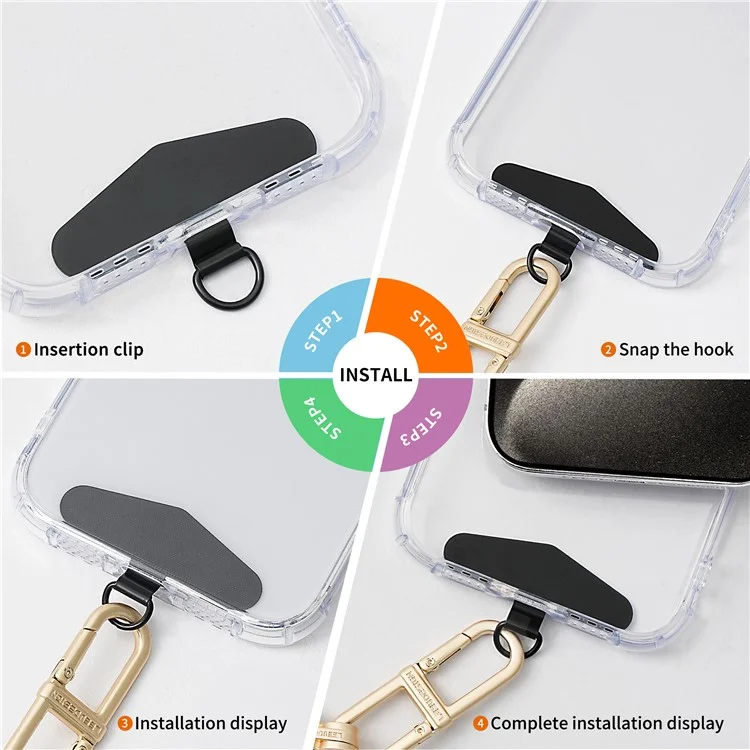 D-Ring Phone Tether Tab Universal Metal Patch Pad for Phone Lanyard Strap - Black