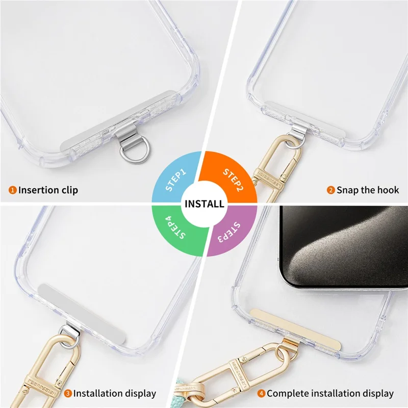 D-Buckle Phone Tether Tab Crossbody Phone Lanyard Pad Universal Metal Phone Strap Patch - Silver