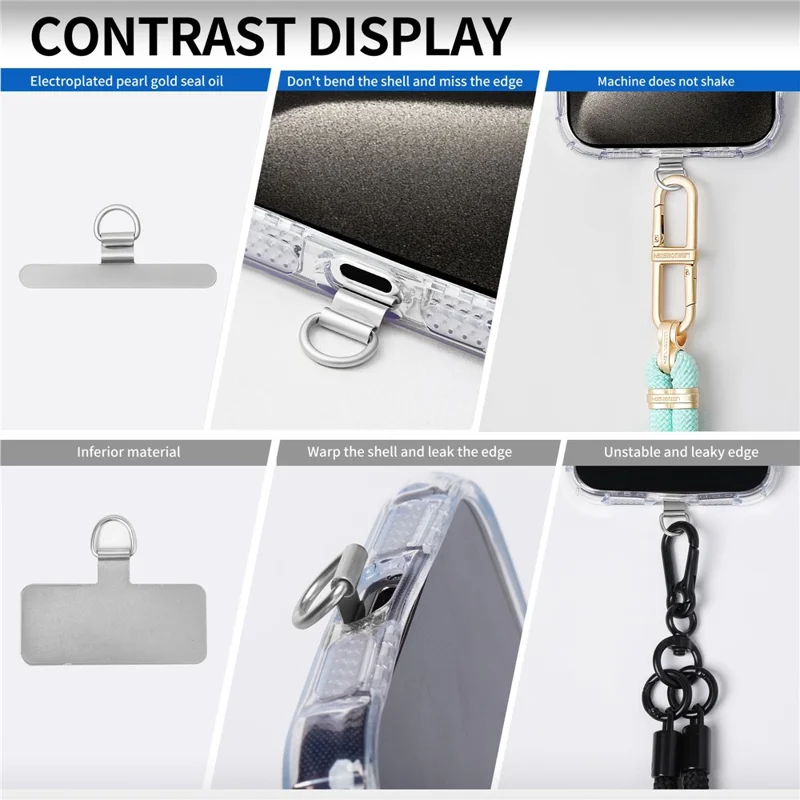D-Buckle Phone Tether Tab Crossbody Phone Lanyard Pad Universal Metal Phone Strap Patch - Silver