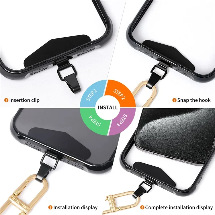 Linguetta triangolare universale per telefono in metallo Patch Pad per cinturino telefono - Nero