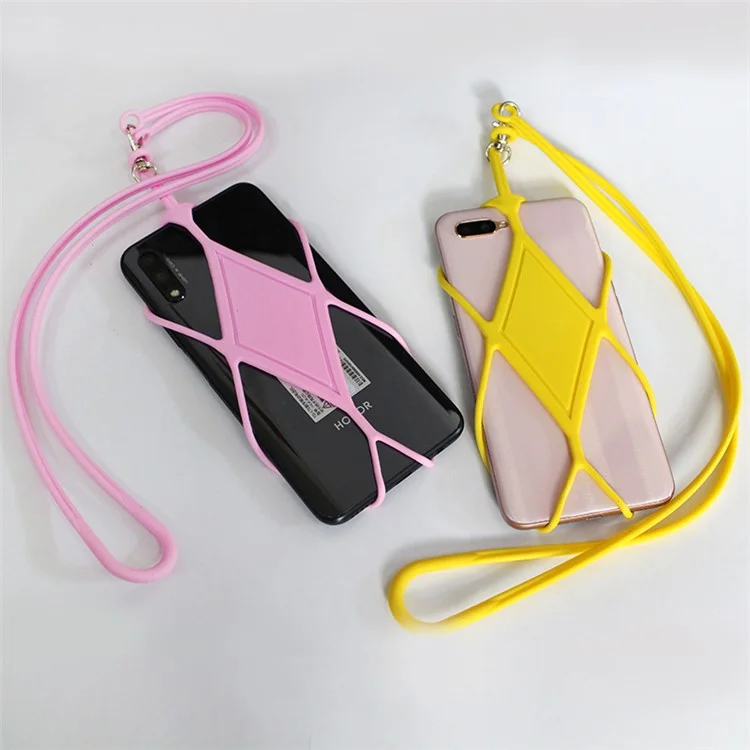 For iPhone 16 / 16 Plus / 16 Pro / 16 Pro Max Lanyard Phone Tie Silicone Cell Phone Neck Strap - Pink