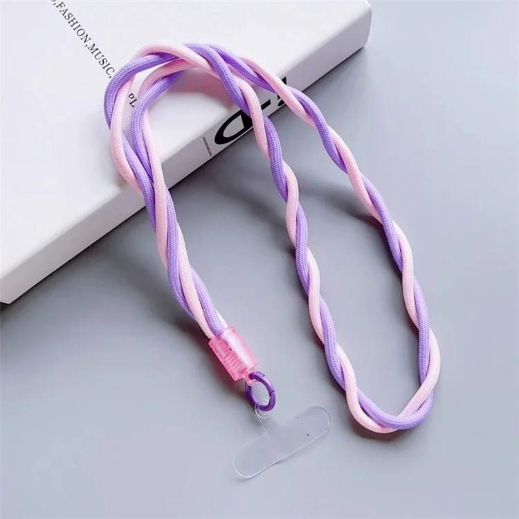 Cordón para teléfono universal de 110 cm, de dos colores, retorcido, con pestaña de sujeción transparente - Rosa+Morado