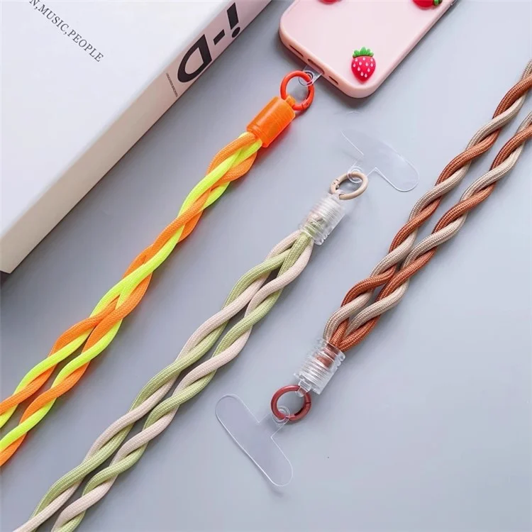 Cordón para teléfono universal de 110 cm, de dos colores, retorcido, con pestaña de sujeción transparente - Rosa+Morado