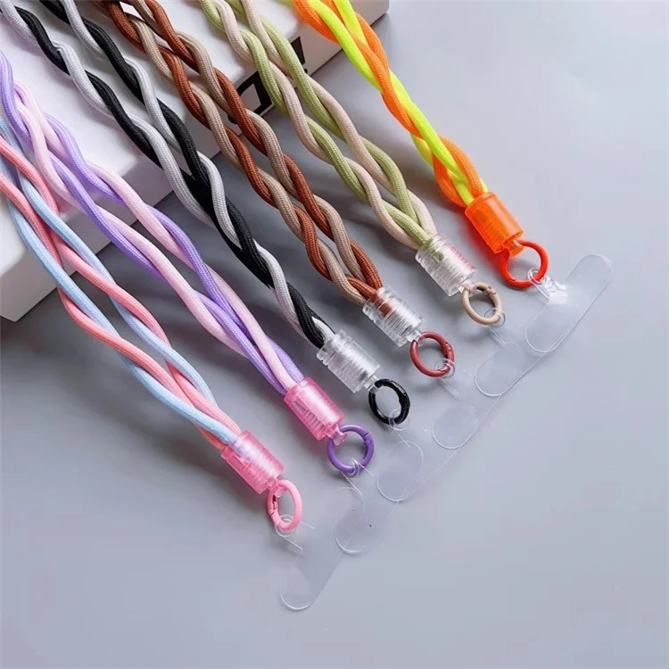 Cordón para teléfono universal de 110 cm, de dos colores, retorcido, con pestaña de sujeción transparente - Rosa+Morado