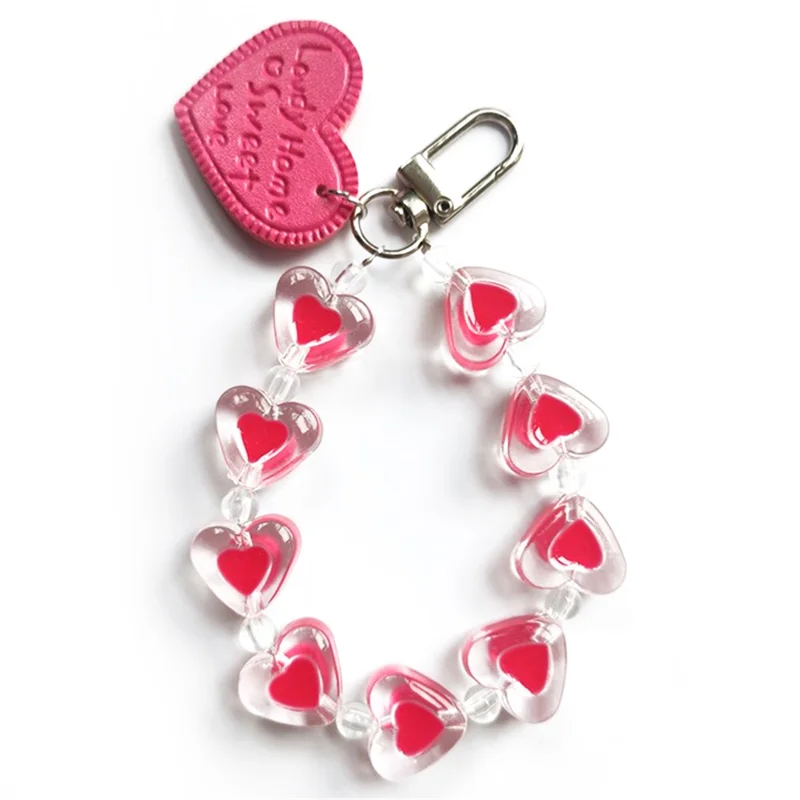 Transparent Heart Shape Charm Chain Hanging Pendant Wrist Strap for Airpods Case - Rose