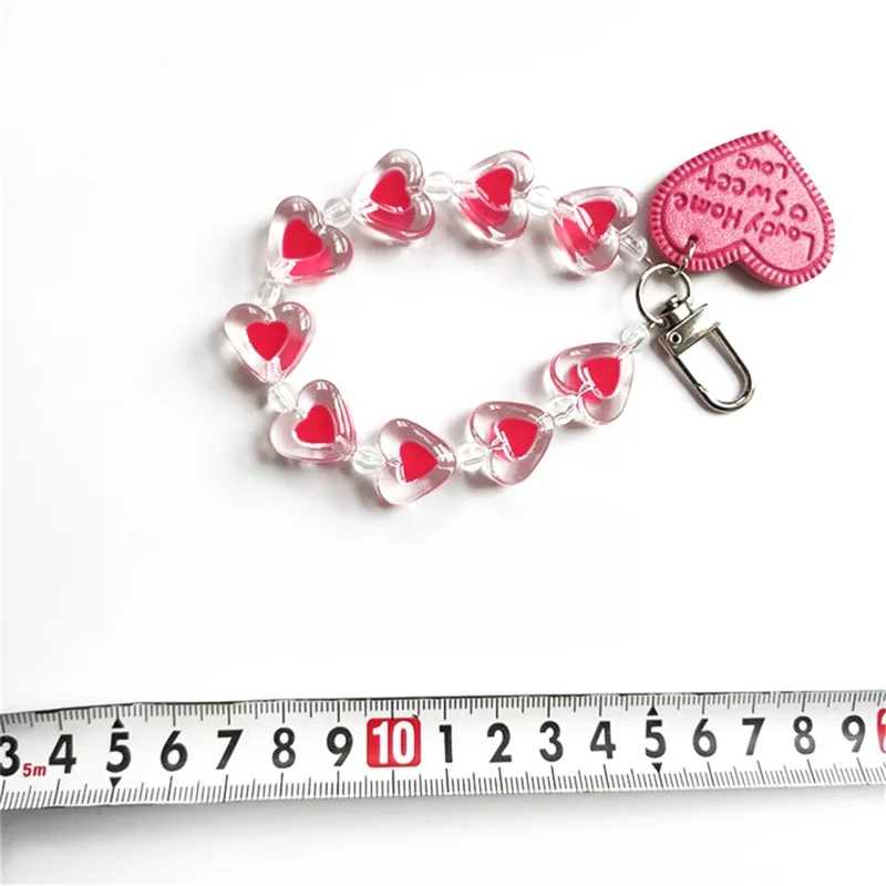 Transparent Heart Shape Charm Chain Hanging Pendant Wrist Strap for Airpods Case - Rose
