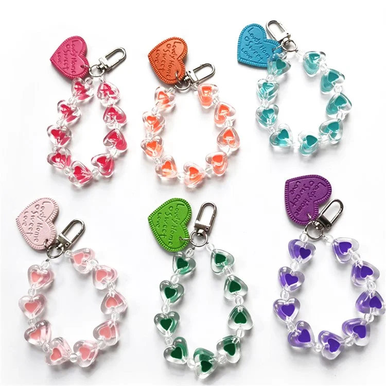 Transparent Heart Shape Charm Chain Hanging Pendant Wrist Strap for Airpods Case - Rose