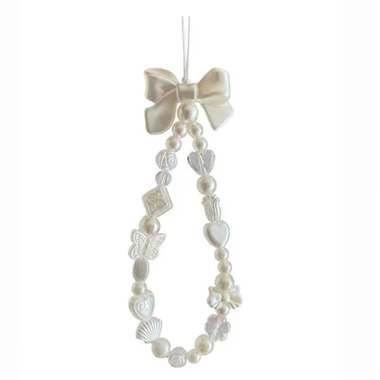 Bracelet de téléphone à perles, dragonne avec charms papillons, cœurs et coquillages