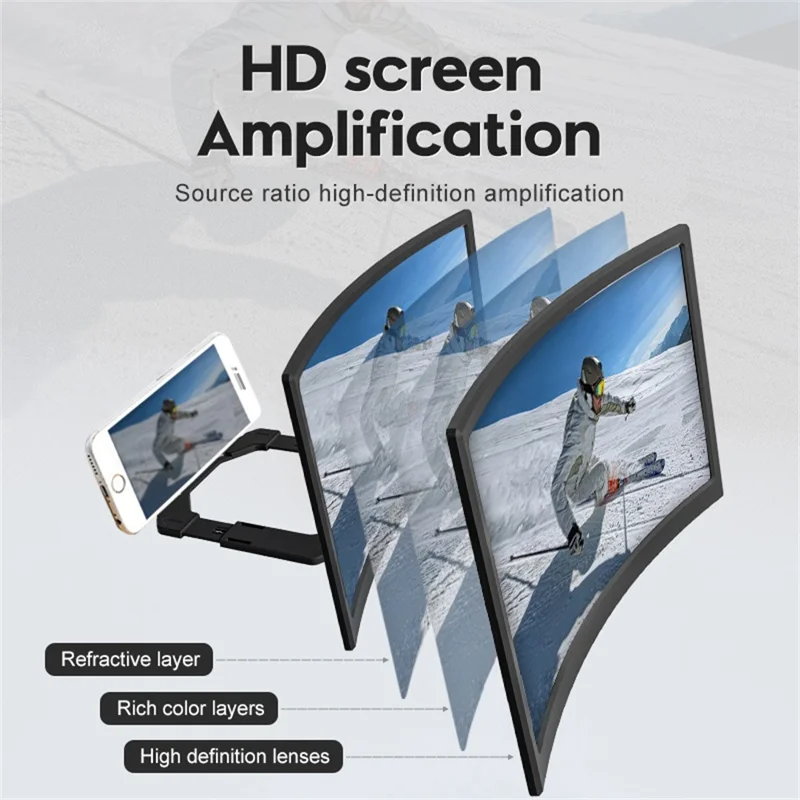 Ingranditore Schermo Telefono 12 Pollici Ultra HD Schermo Curvo Amplificatore Lente d'Ingrandimento 3D con Supporto Pigro