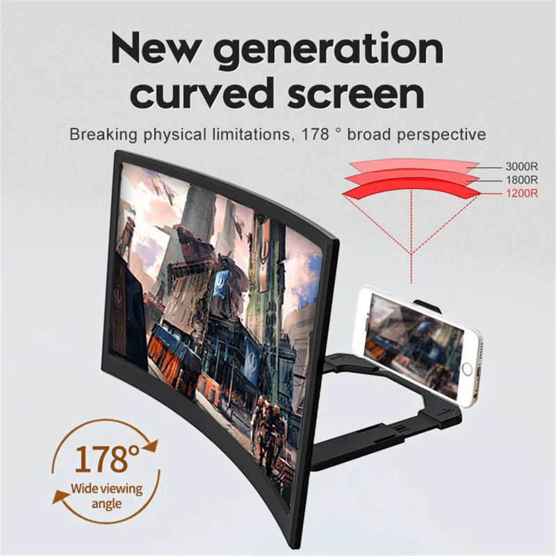 Ingranditore per Schermo di Telefono da 14 Pollici Schermo Curvo HD Ingranditore 3D ad Alta Definizione con Supporto Pigro