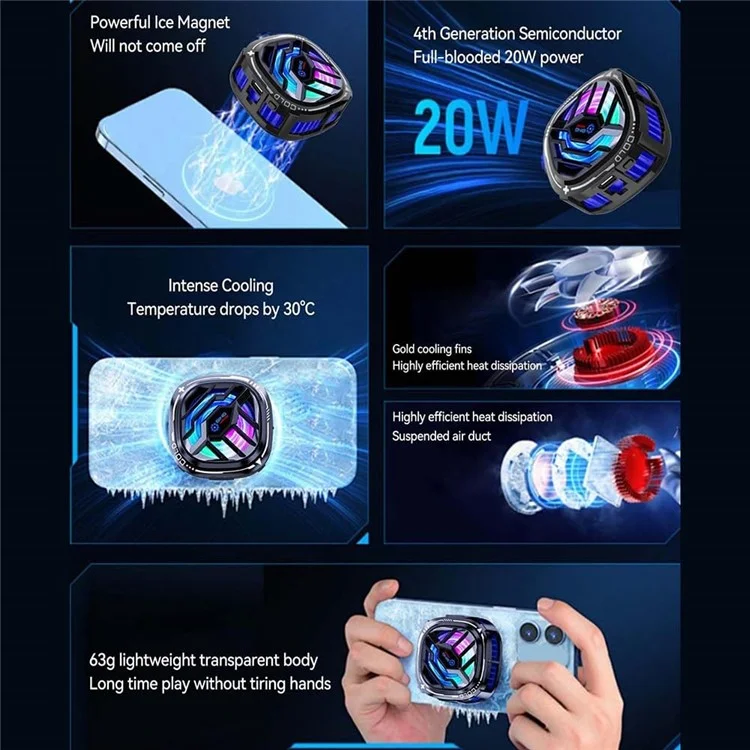 X76 Mobiltelefon Halbleiter -kühllüfter Mit RGB Lighting Magnetic Attraction Abnehmbarer Clip USB -spiel Und Spiel Für Spiele