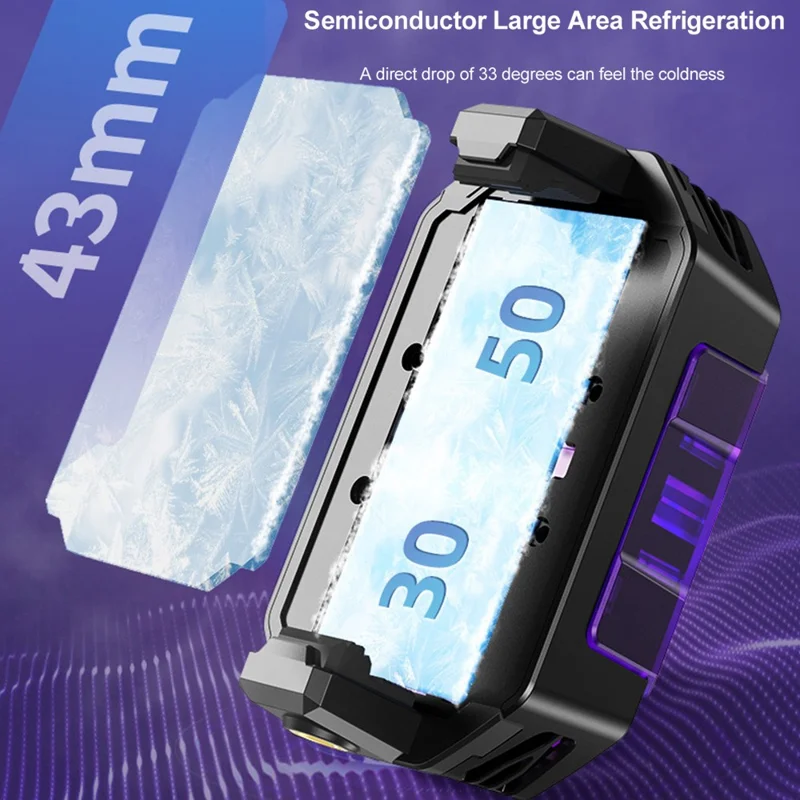 X65 Phone Cooler Magnetic Semiconductor Cell Phone Radiator with Clips Adjustable Cooling Mode for Gaming Live Live Stream