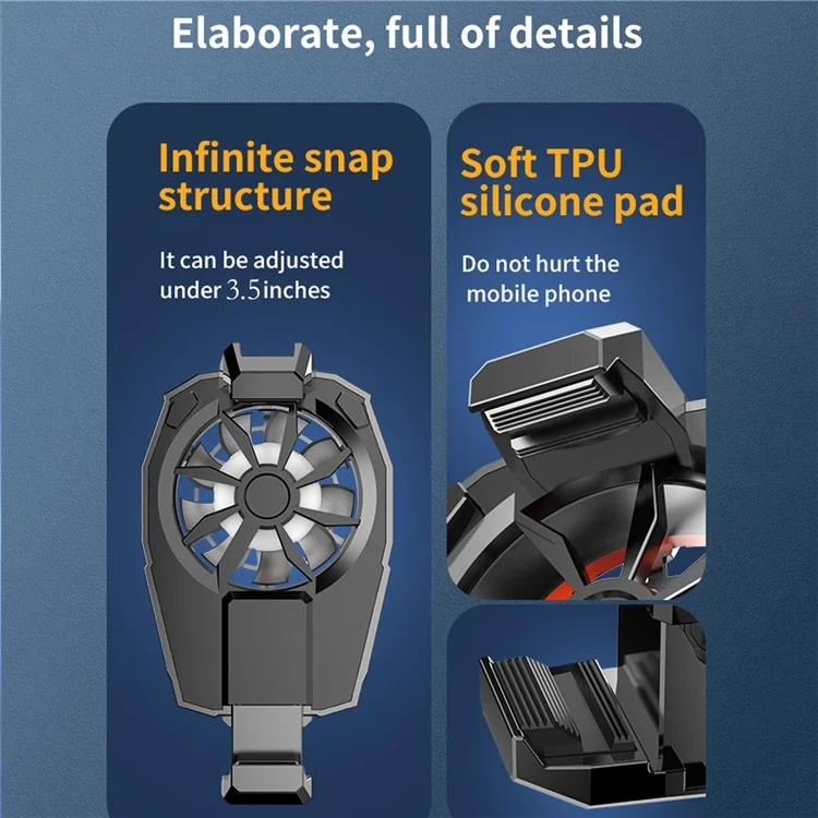 X52 Mini Portable Cell Phone Coolong Fan with USB Plug and Play Back Clip Low Noise for 62~92mm Phone Gaming Reading Vlogging