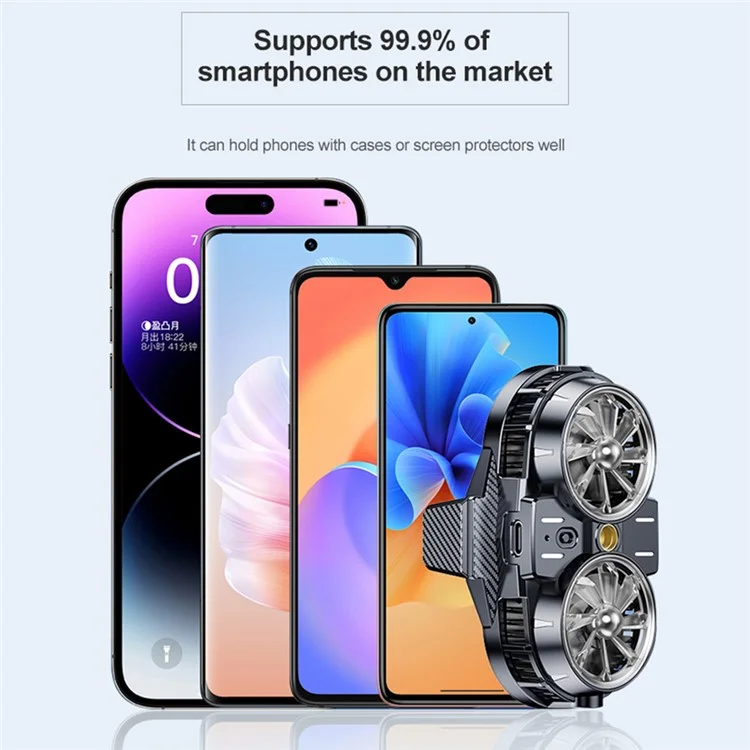 X53 Professional Cell Phone ETC Semiconductor Cooling Fan mit Doppellüftern, verstellbaren Winkeln, geringer Geräuschentwicklung und Clip für die meisten Telefone, Live-Streaming