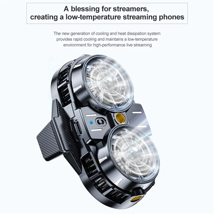 X53 Professional Cell Phone ETC Semiconductor Cooling Fan mit Doppellüftern, verstellbaren Winkeln, geringer Geräuschentwicklung und Clip für die meisten Telefone, Live-Streaming
