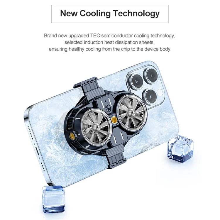 X53 Professional Cell Phone ETC Semiconductor Cooling Fan mit Doppellüftern, verstellbaren Winkeln, geringer Geräuschentwicklung und Clip für die meisten Telefone, Live-Streaming