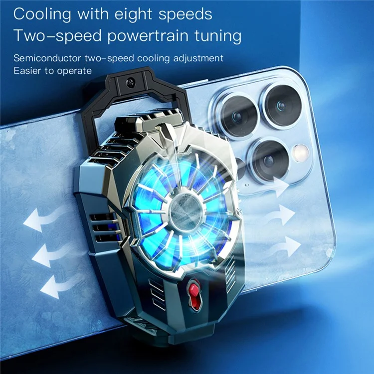 X20 Cell Phone Heat Sink Semiconductor Cooling Fan with 2 Stages Adjustment Low Noise Back Clip for Gaming - Tarnish