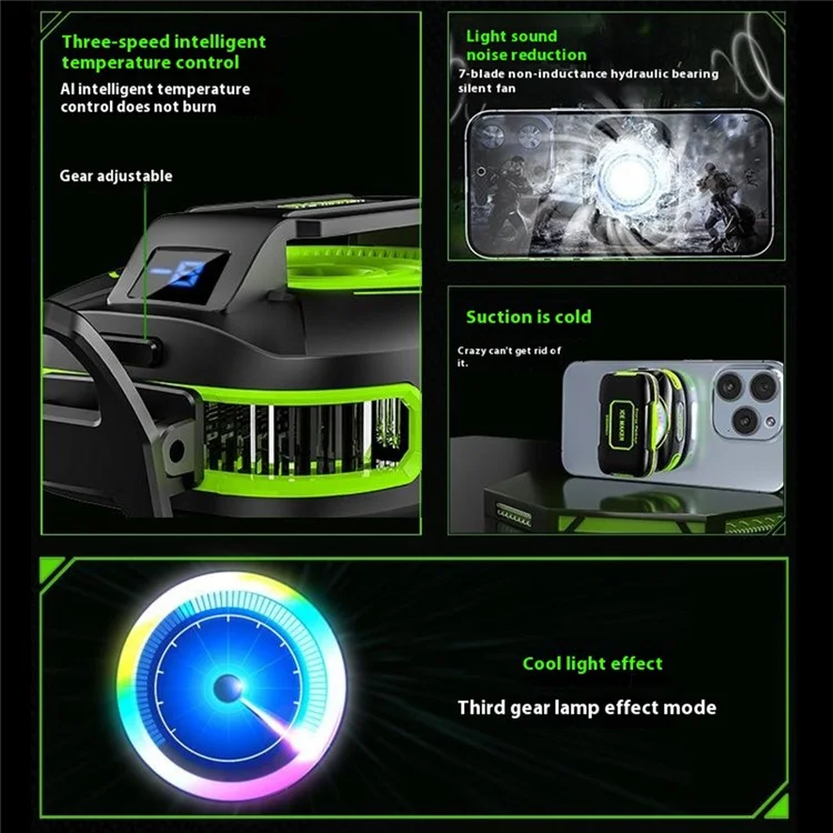 JS85 Clip On Semiconductor Phone Cooler with Digital Display 3 Speeds Silent Magnetic Cooling Fan