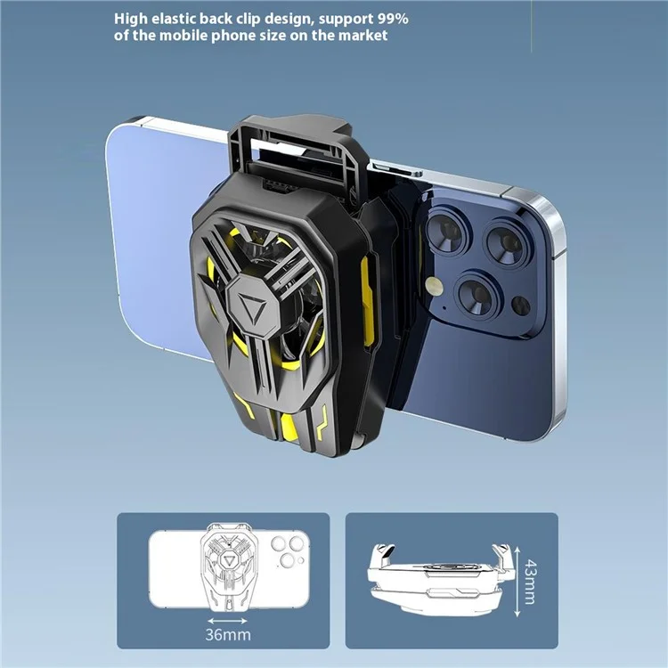 JS120 Phone Cooler Semiconductor Cooling Device Fan Clip-On Radiator with RGB Light - Black+Yellow