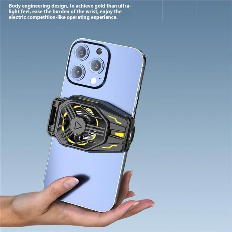 JS120 Phone Cooler Semiconductor Cooling Device Fan Clip-On Radiator with RGB Light - Black+Yellow