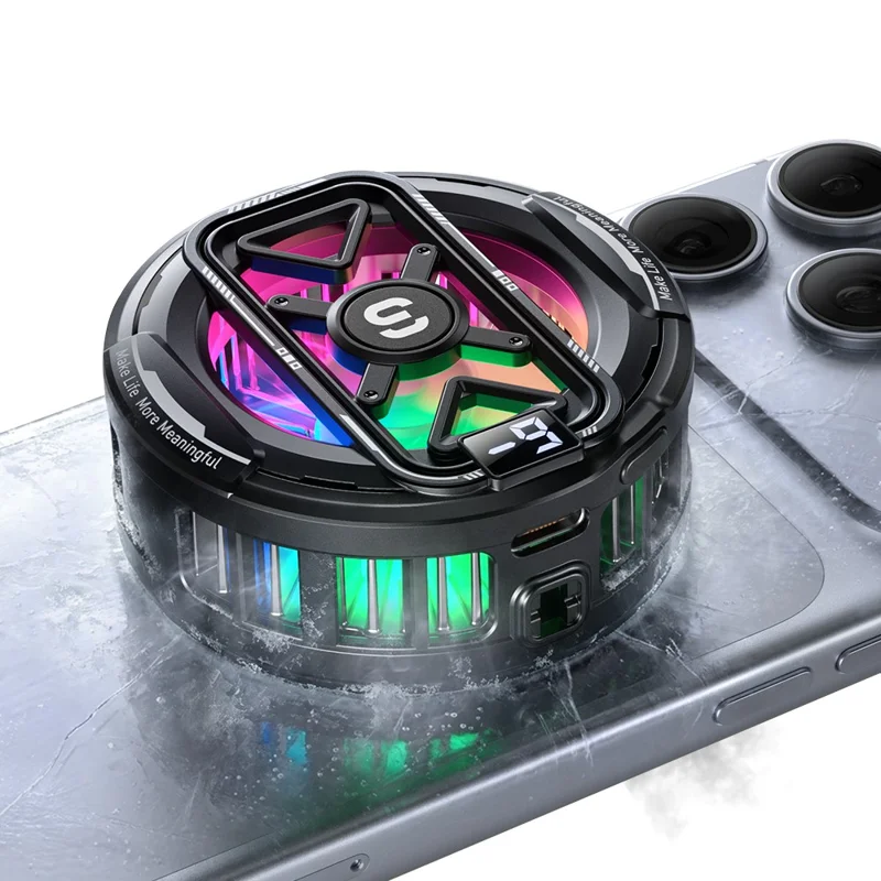 ESSAGER K51 Magnetic Digital Display Phone Cooler RGB Lighting Gaming TEC Cooling Fan Radiator for Smartphone - Black