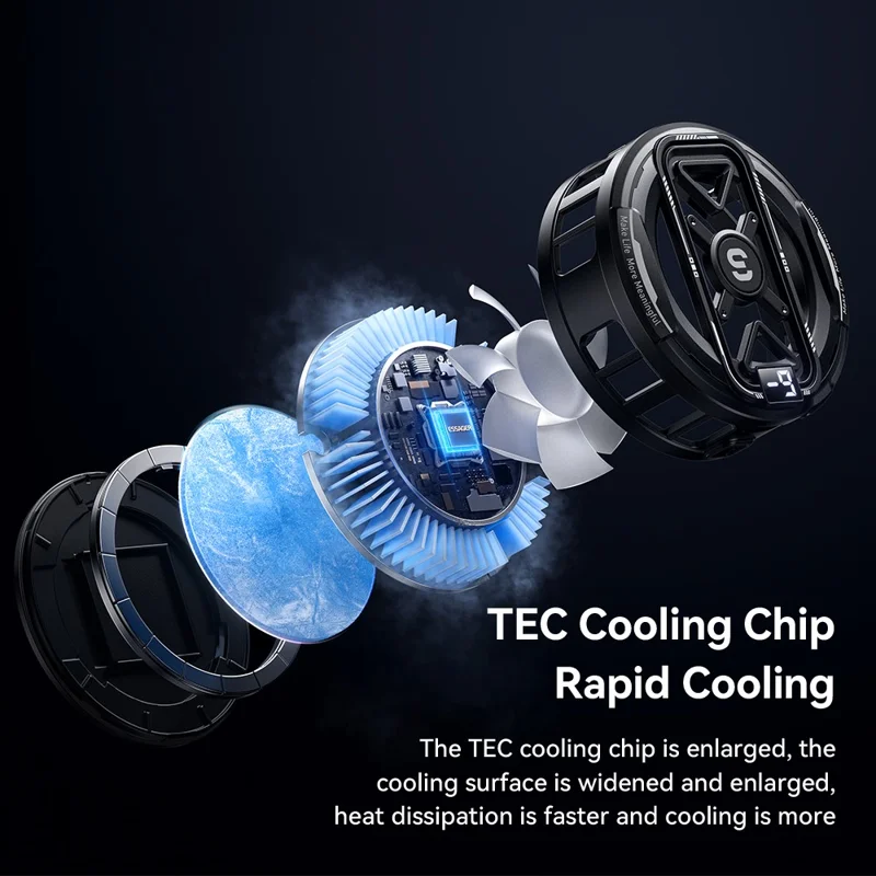 ESSAGER K51 Magnetic Digital Display Phone Cooler RGB Lighting Gaming TEC Cooling Fan Radiator for Smartphone - Black