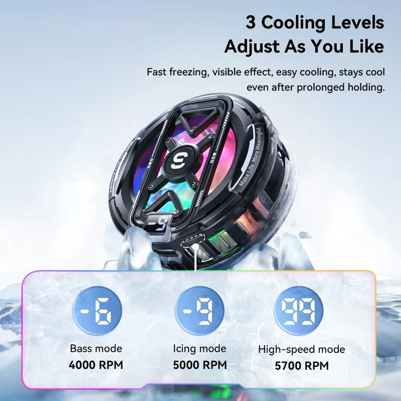 ESSAGER K51 Magnetic Digital Display Phone Cooler RGB Lighting Gaming TEC Cooling Fan Radiator for Smartphone - Black