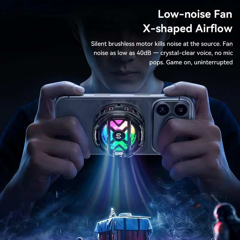 ESSAGER K51 Magnetic Digital Display Phone Cooler RGB Lighting Gaming TEC Cooling Fan Radiator for Smartphone - Black