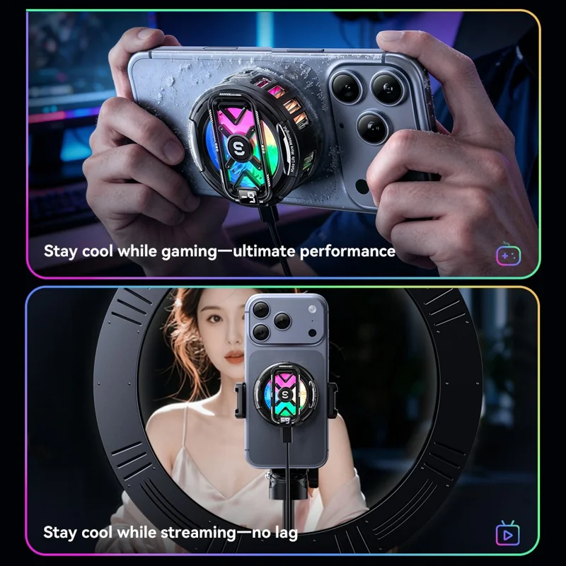 ESSAGER K51 Magnetic Digital Display Phone Cooler RGB Lighting Gaming TEC Cooling Fan Radiator for Smartphone - Black