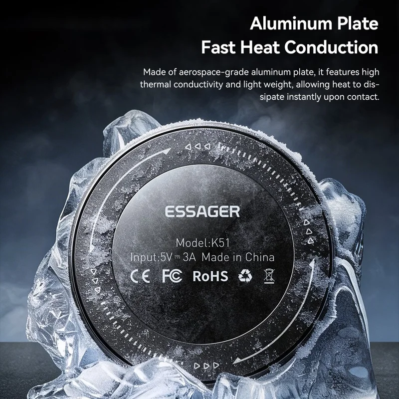 ESSAGER K51 Magnetic Digital Display Phone Cooler RGB Lighting Gaming TEC Cooling Fan Radiator for Smartphone - Black