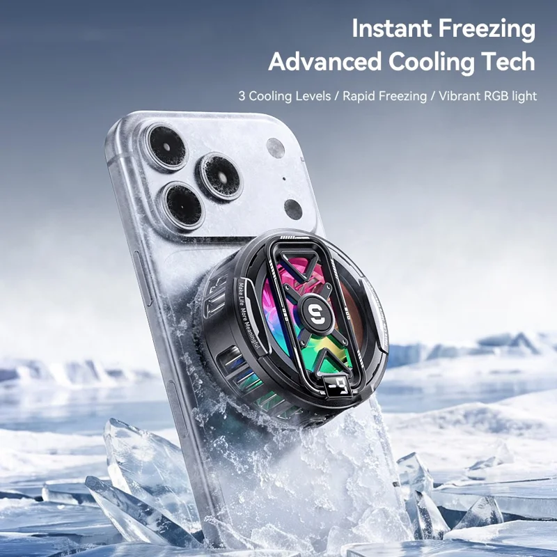 ESSAGER K51 Magnetic Digital Display Phone Cooler RGB Lighting Gaming TEC Cooling Fan Radiator for Smartphone - Black