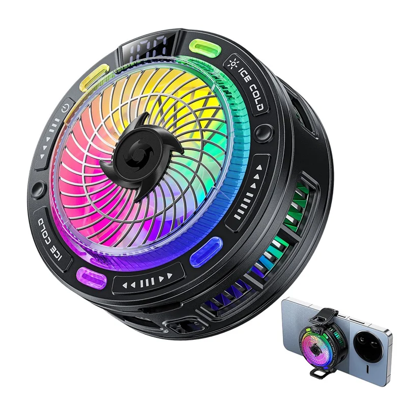 ESSAGER K50 Magnetic Digital Display Phone Cooler TEC Semiconductor AI Temperature Control RGB Lighting Cooling Fan for Gaming - Black