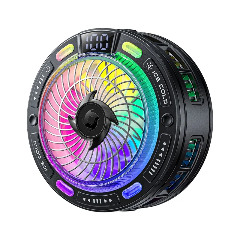 ESSAGER K50 Magnetic Digital Display Phone Cooler TEC Semiconductor AI Temperature Control RGB Lighting Cooling Fan for Gaming - Black
