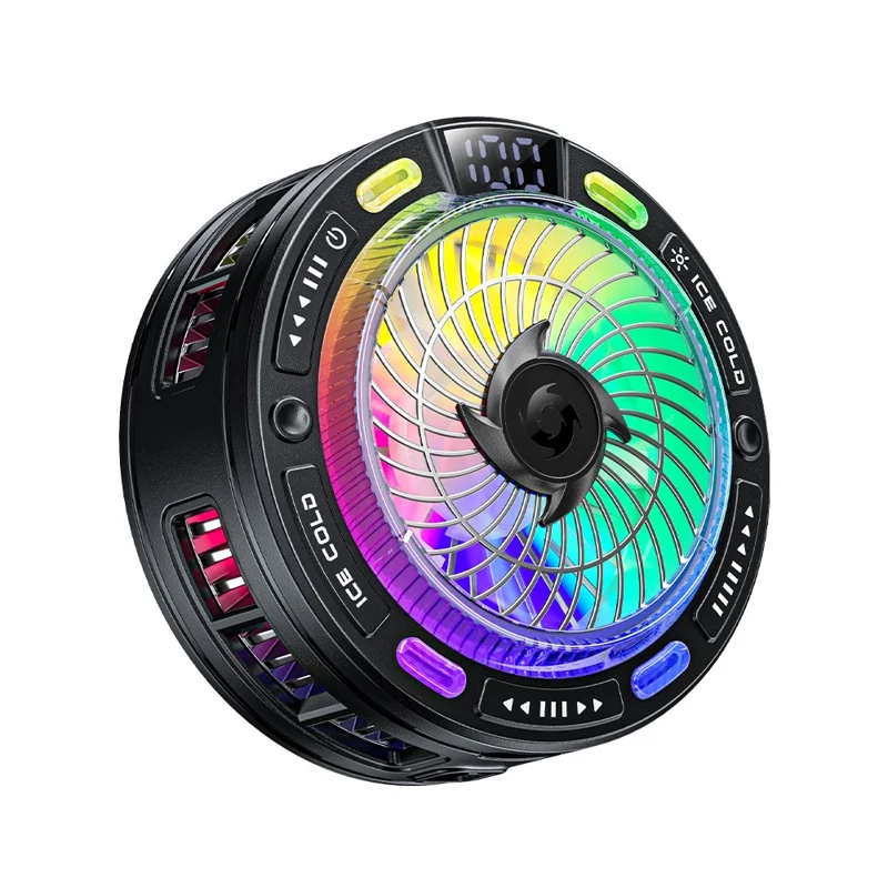ESSAGER K50 Magnetic Digital Display Phone Cooler TEC Semiconductor AI Temperature Control RGB Lighting Cooling Fan for Gaming - Black