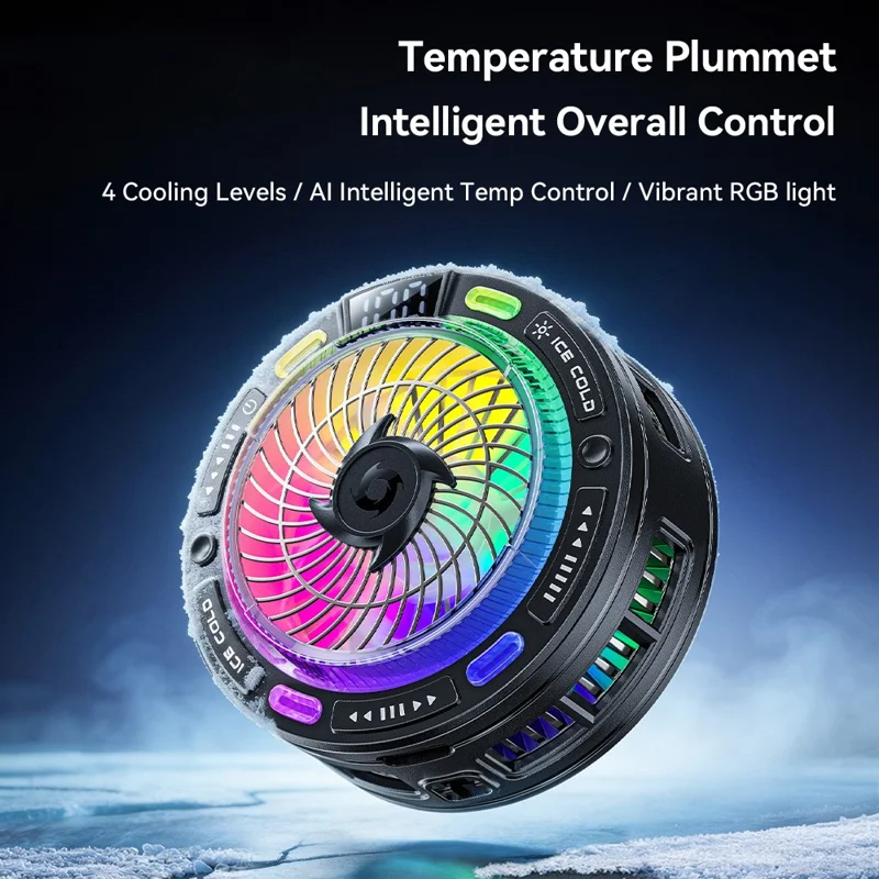 ESSAGER K50 Magnetic Digital Display Phone Cooler TEC Semiconductor AI Temperature Control RGB Lighting Cooling Fan for Gaming - Black
