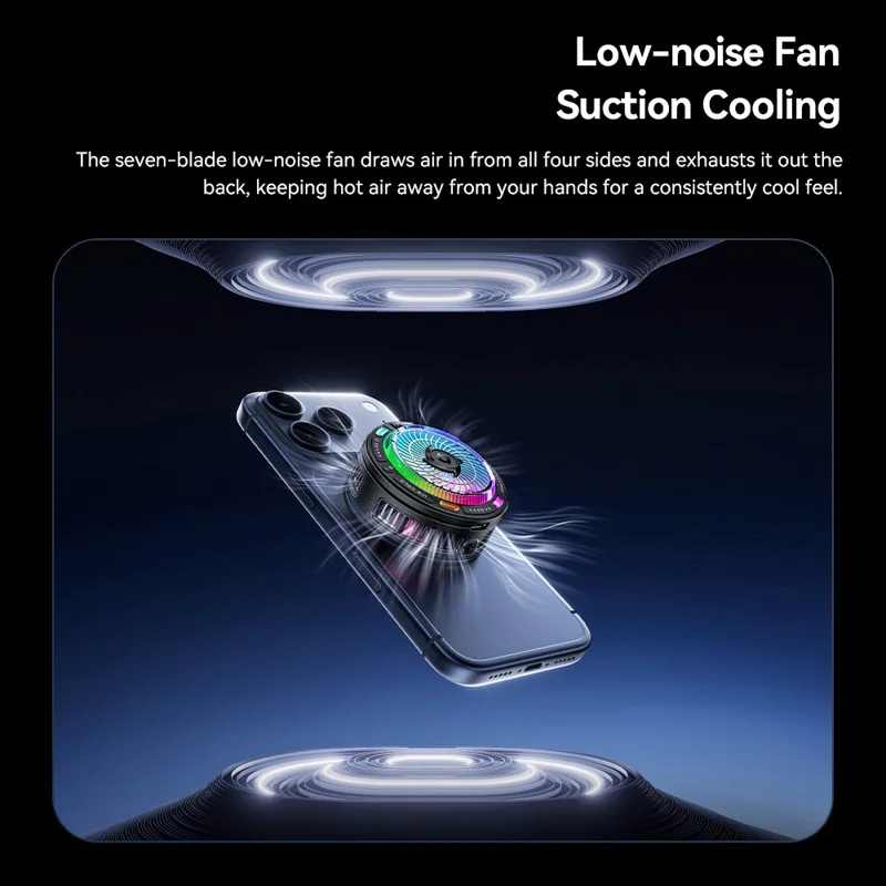 ESSAGER K50 Magnetic Digital Display Phone Cooler TEC Semiconductor AI Temperature Control RGB Lighting Cooling Fan for Gaming - Black
