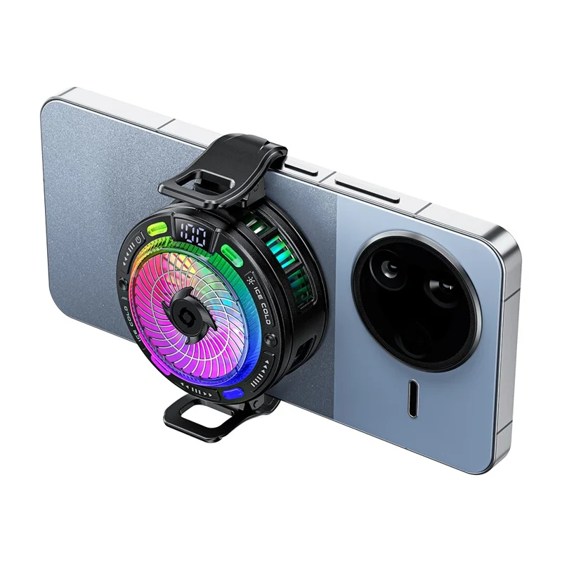 ESSAGER K50 Magnetic Digital Display Phone Cooler TEC Semiconductor AI Temperature Control RGB Lighting Cooling Fan for Gaming - Black