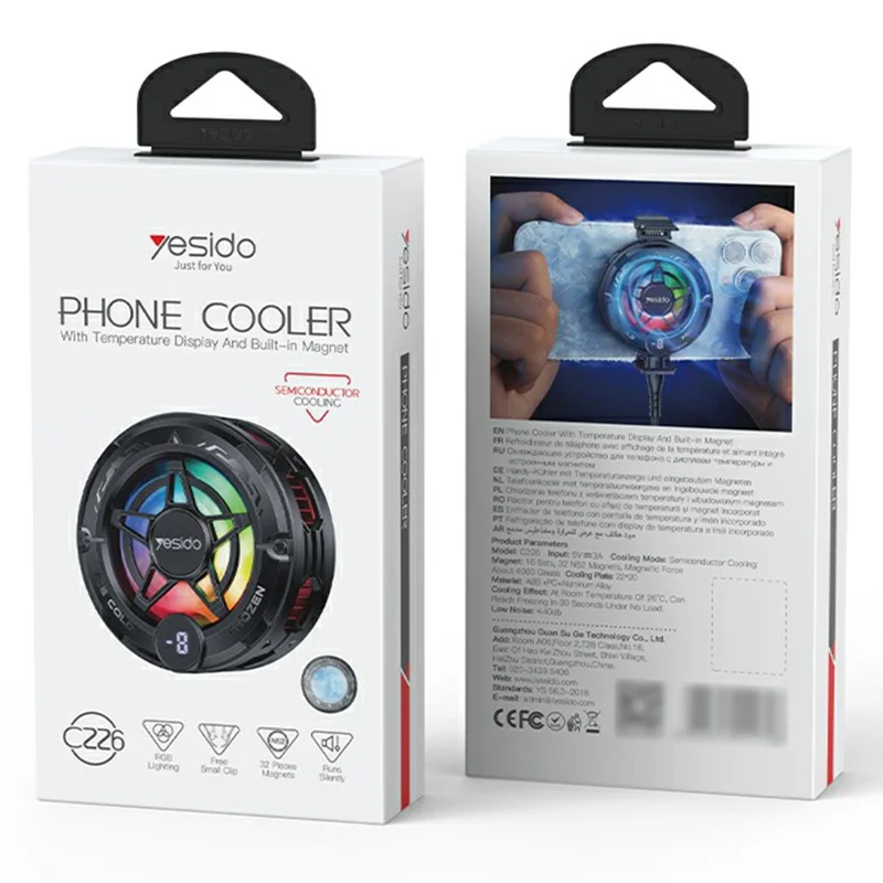 YESIDO C226 Halvlederkøling til Telefon, Magnetisk Ringdesign, RGB LED Temperaturskærm, Gamingradiator