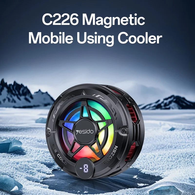 YESIDO C226 Halvlederkøling til Telefon, Magnetisk Ringdesign, RGB LED Temperaturskærm, Gamingradiator