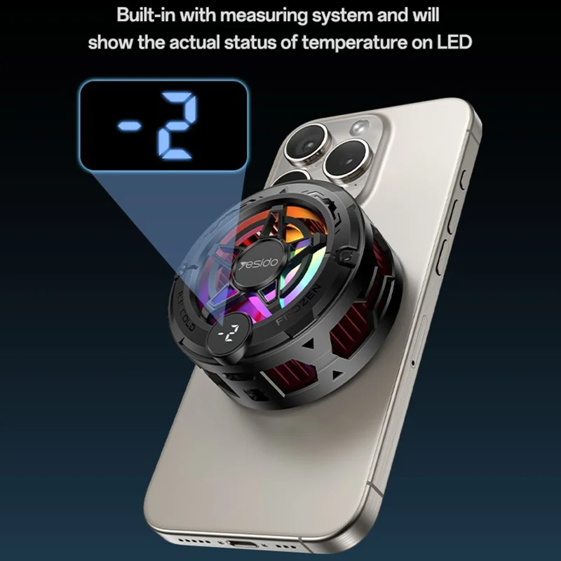 YESIDO C226 Halvlederkøling til Telefon, Magnetisk Ringdesign, RGB LED Temperaturskærm, Gamingradiator
